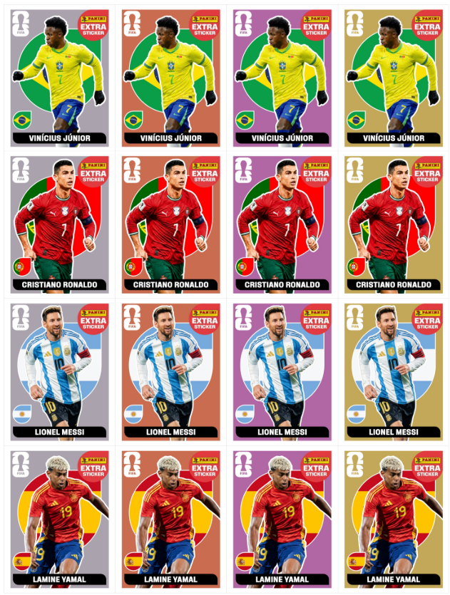 Figurinhas Legends douradas da Copa 2026