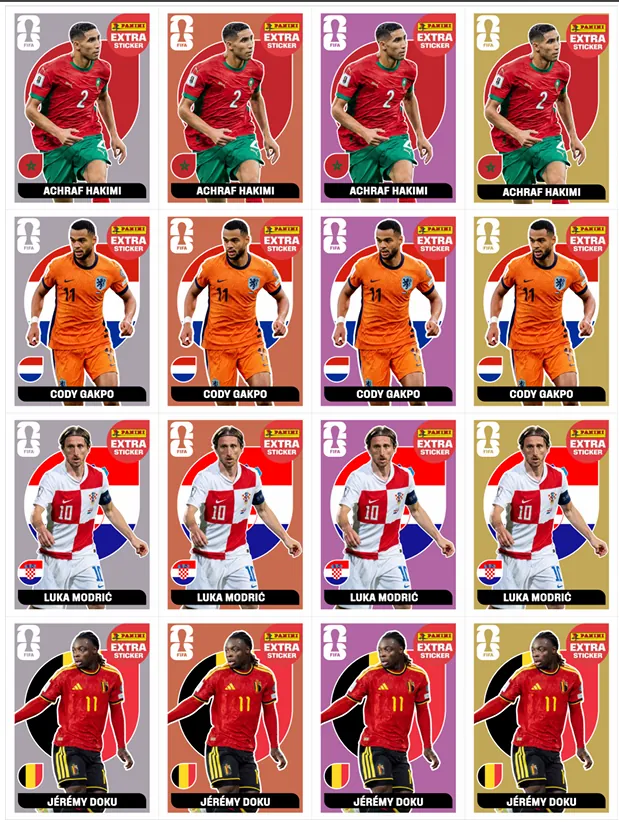 Variantes Extra Sticker: Hakimi · Gakpo · Modrić · Doku