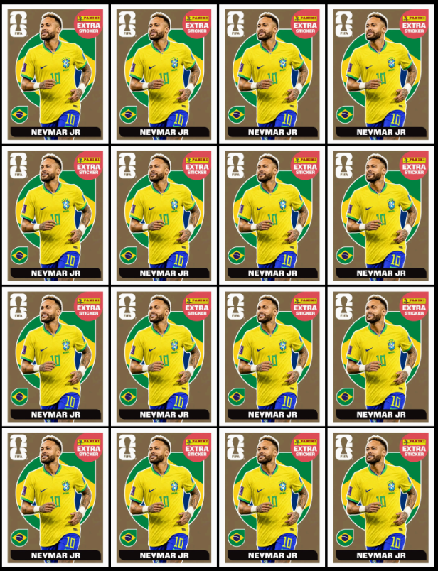 Neymar Jr · variantes Extra Sticker prata, rosa, vermelha, verde e dourada