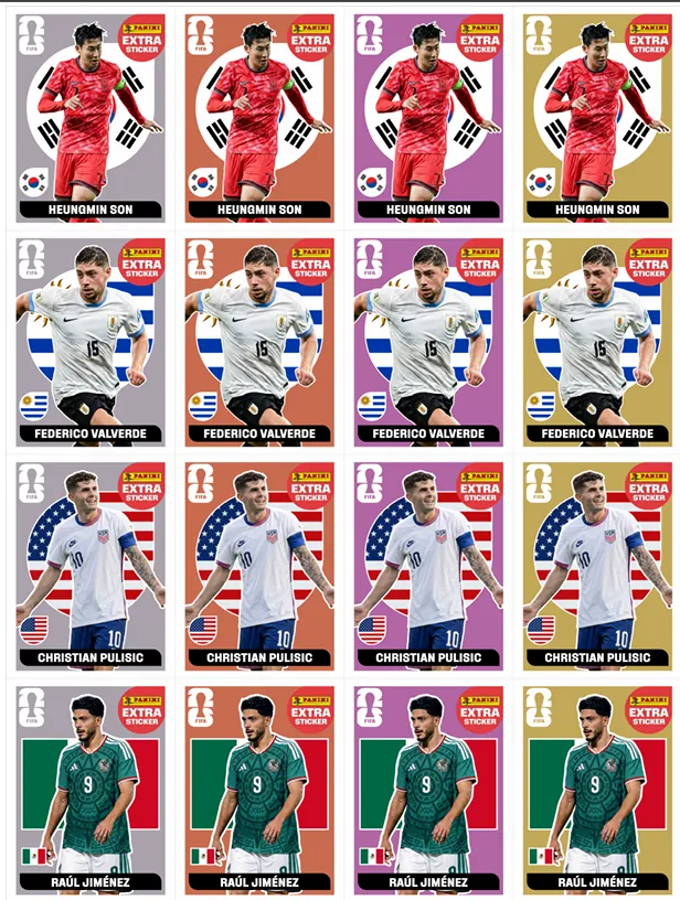 Variantes Extra Sticker: Son · Valverde · Pulisic · Jiménez