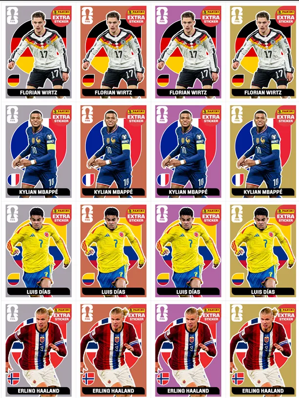 Variantes Extra Sticker: Wirtz · Mbappé · Luis Díaz · Haaland