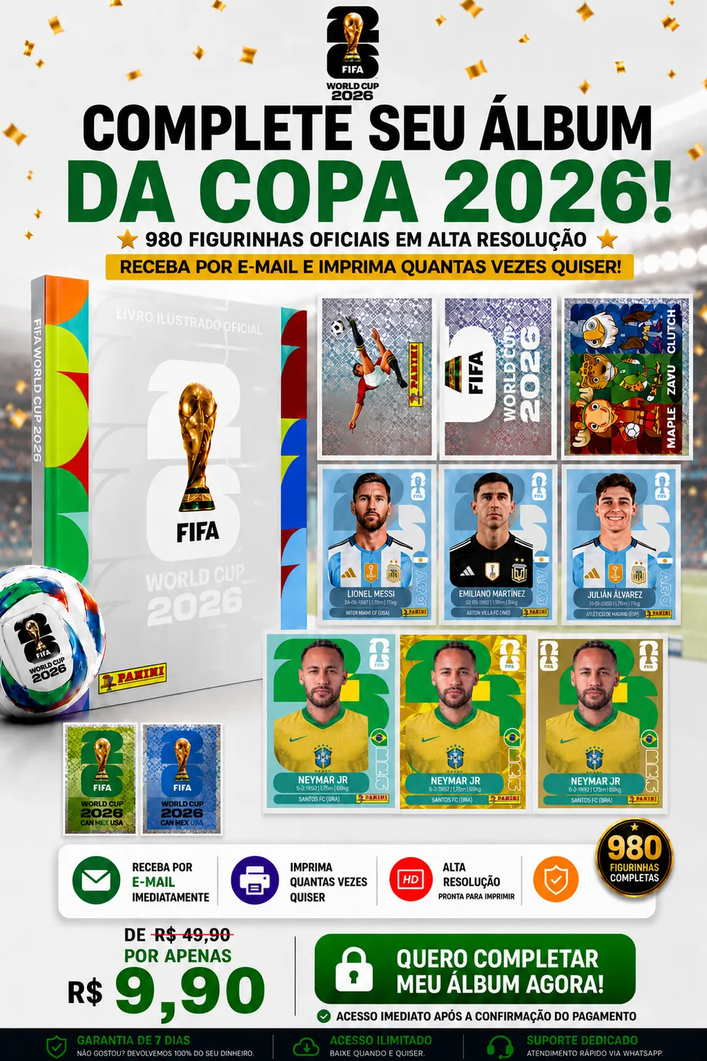 Pack Completo da Copa 2026 atualizado · 980 figurinhas oficiais em alta resolução